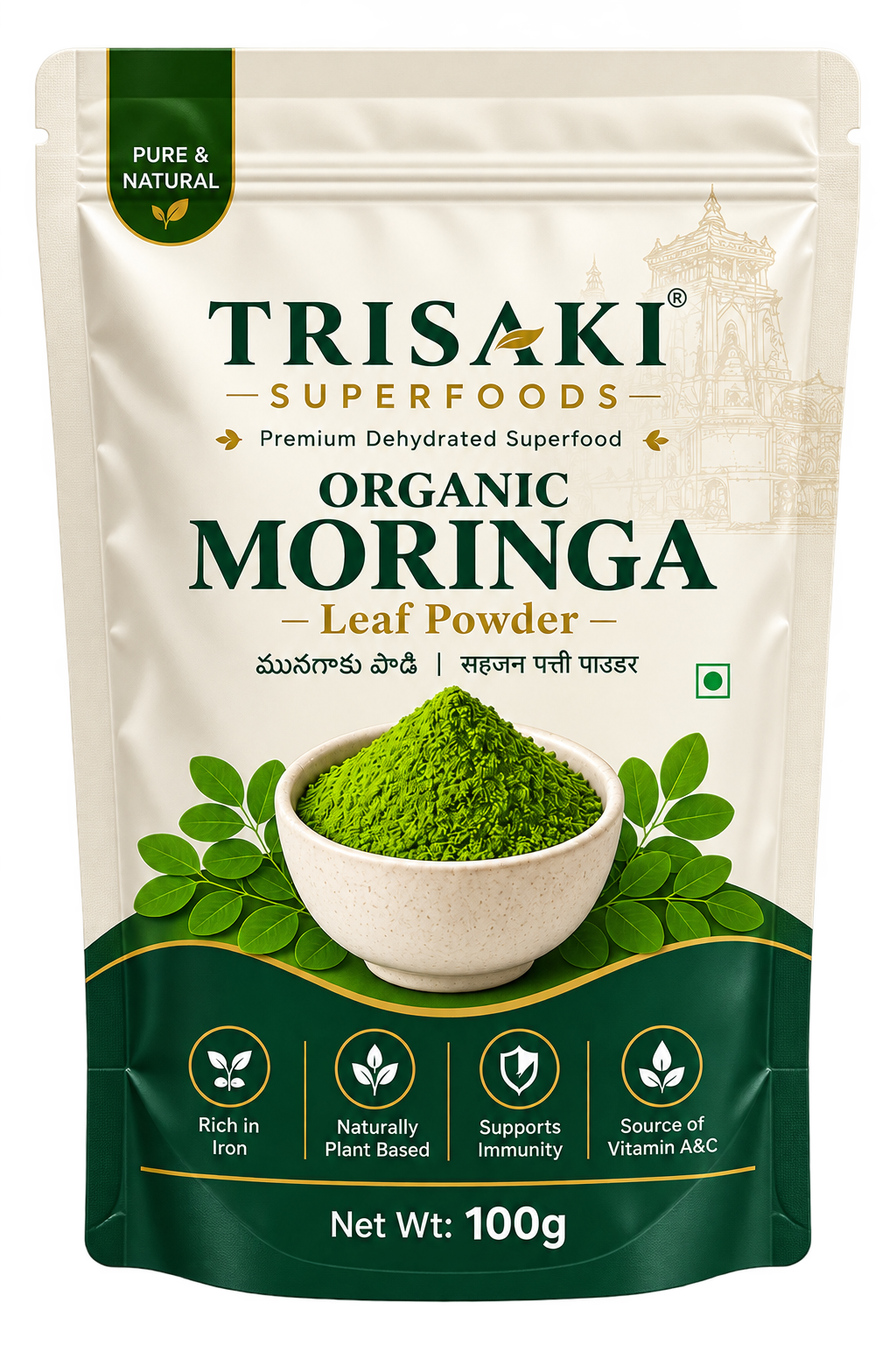 TRISAKI Organic Moringa Leaf Powder 100g pouch